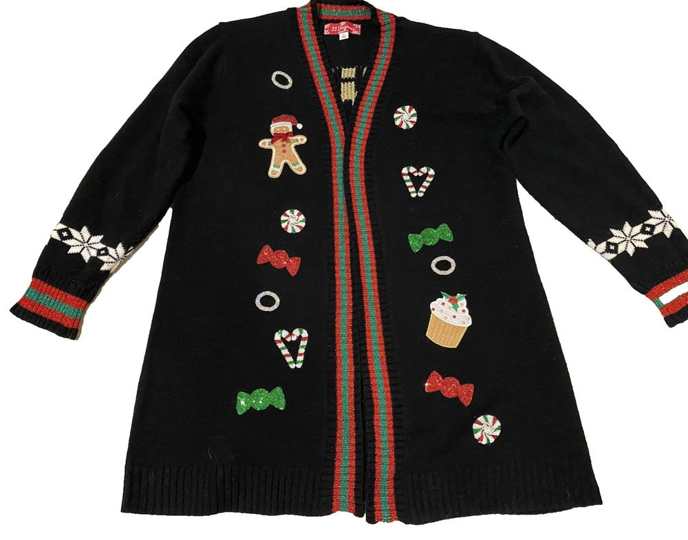 33 Degrees Womens Christmas Sparkle Cardigan Size XL "This Girl Love Christmas"